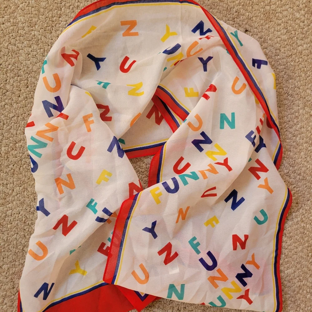 FUNNY! Italian Colorful Letterprint Scarf Vintage 1970s? ~ Cute ~ Teacher Comedy